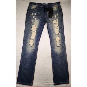 NWT TRILLNATION MENS DISTRESSED DESTROYED MEDIUM WASH DENIM JEANS SIZE 34X32